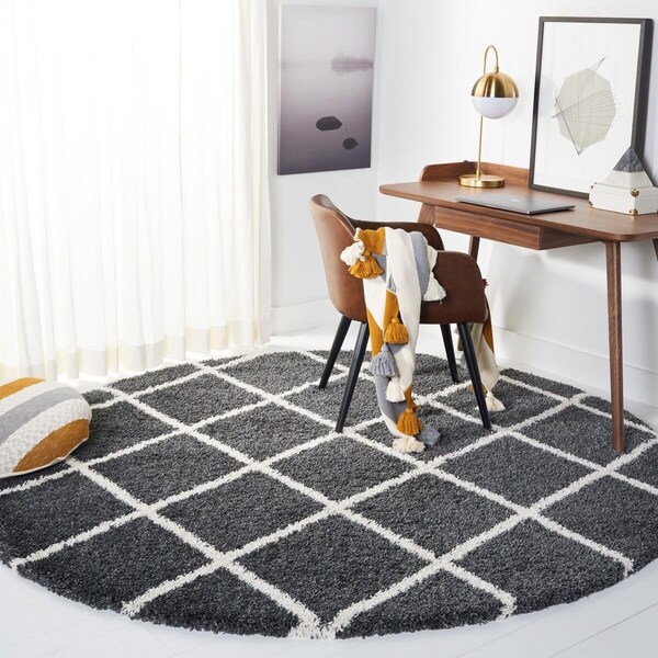 Flowers First 7 x 7 ft. Hudson Shag Round Rug; Dark Grey & Ivory FL1872592 - main